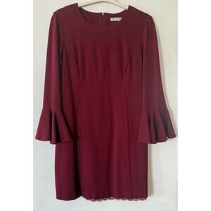 Trina Turk Bell Sleeve Knee Length Swing Dress Darted Waist Dark Red Size 10
